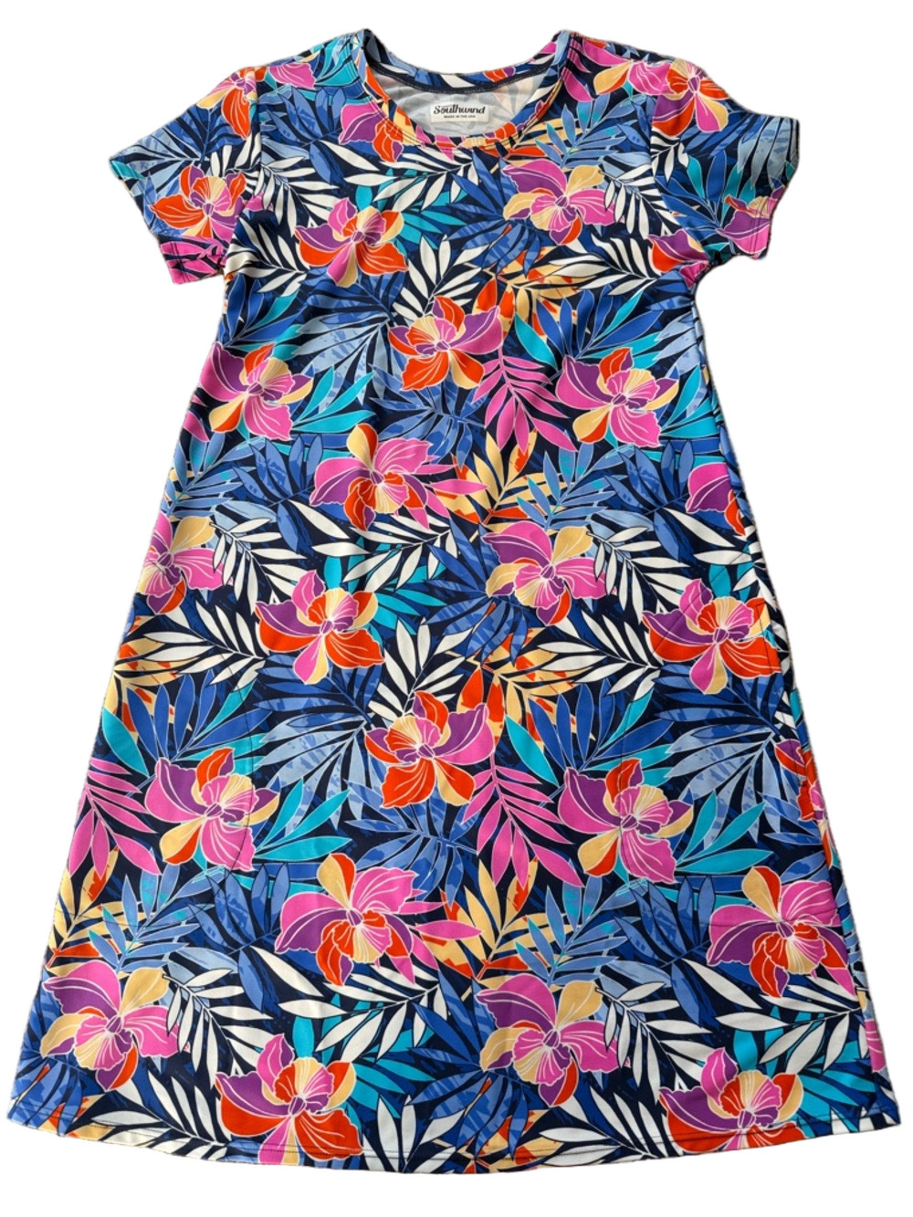 Southwind Apparel Hawaiian Print Cap Sleeve Dress with Pockets Sz XS
